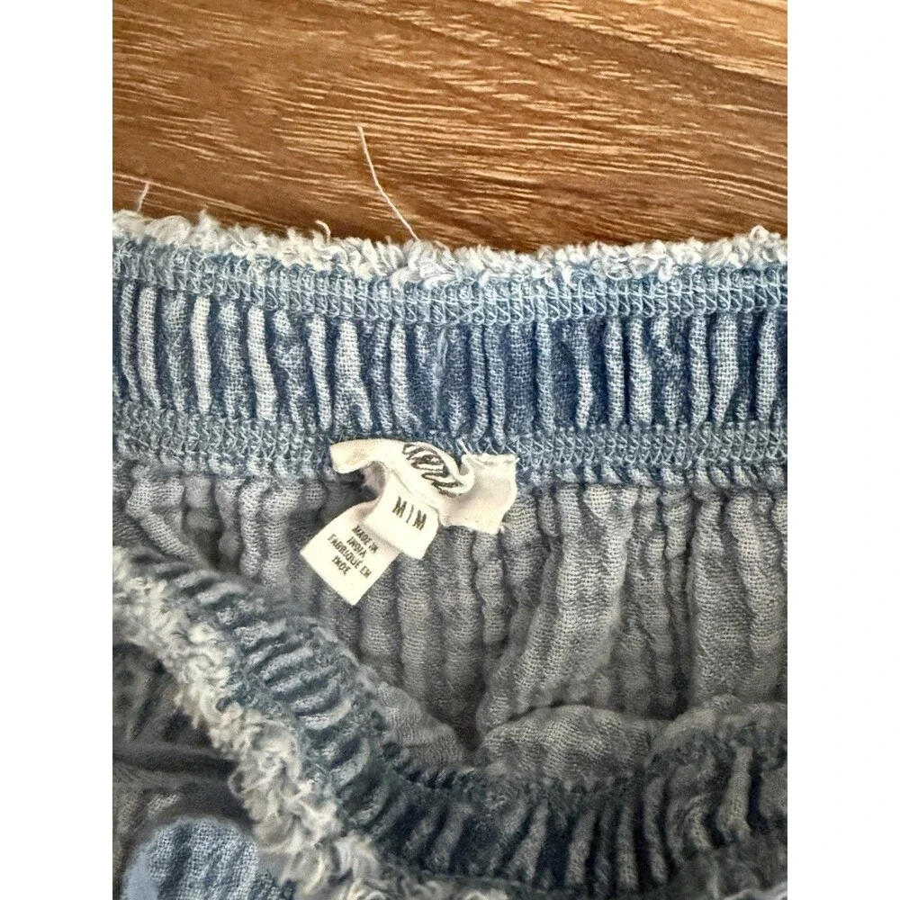 Aerie Tiered Crinkle Gauze Mini‎ Skirt Light Blue Drawstring Elastic Waist M